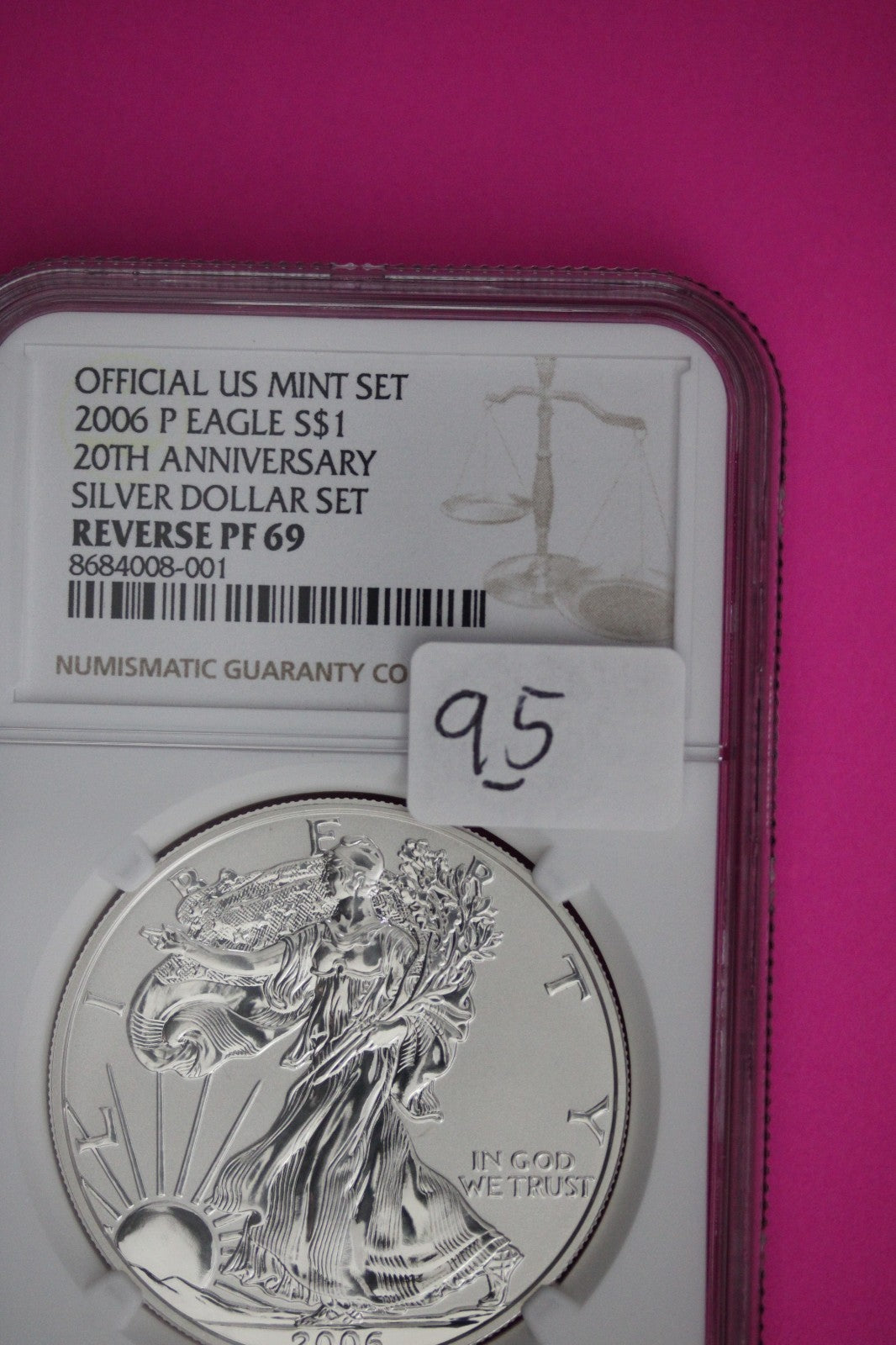 2006 P Reverse PF 69 Eagle From Mint 20th Anniversary Silver Dollar Set NGC 95