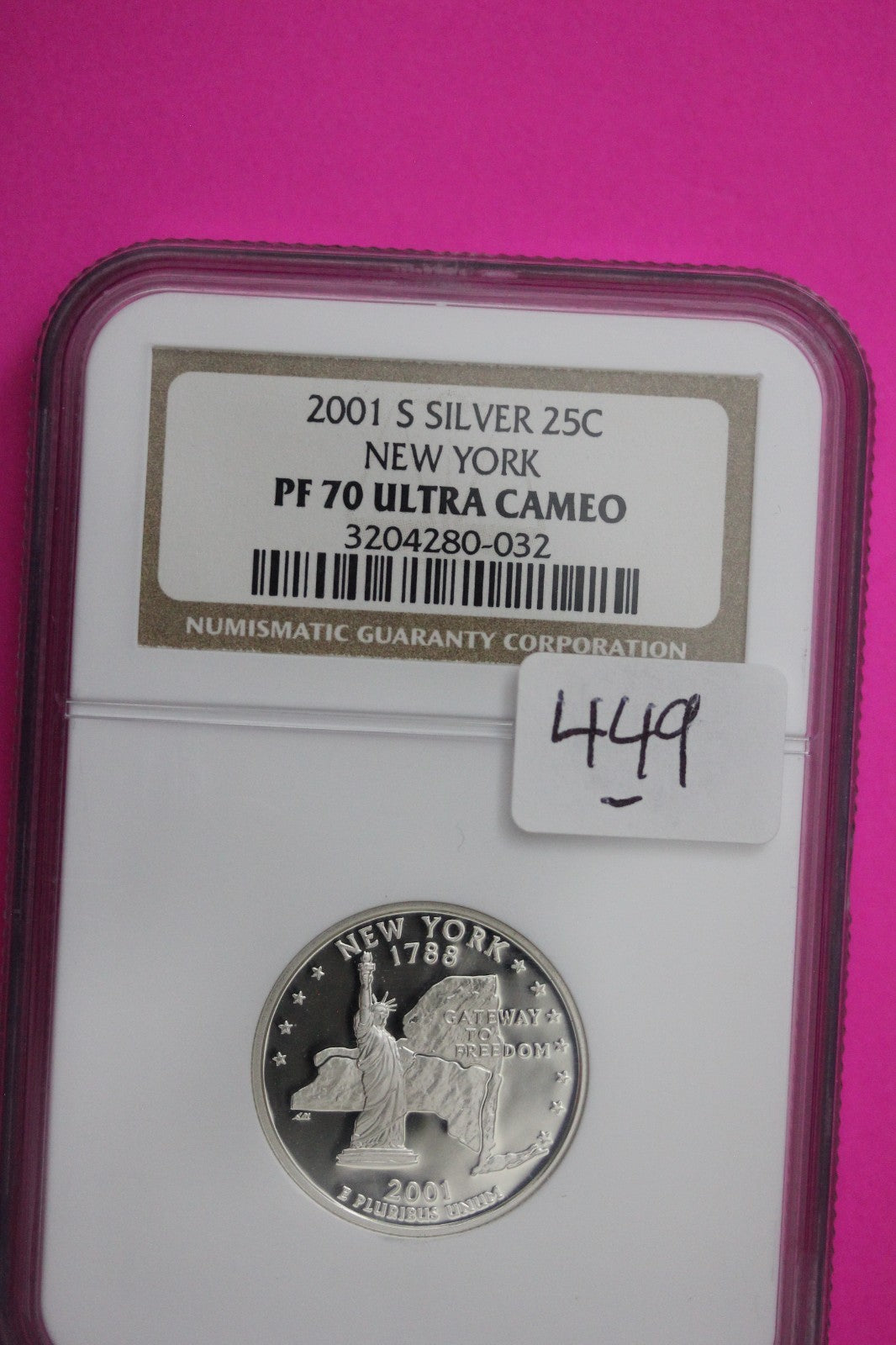2001 S PF 70 New York Silver State Quarter NGC Certified Authentic Slab 449