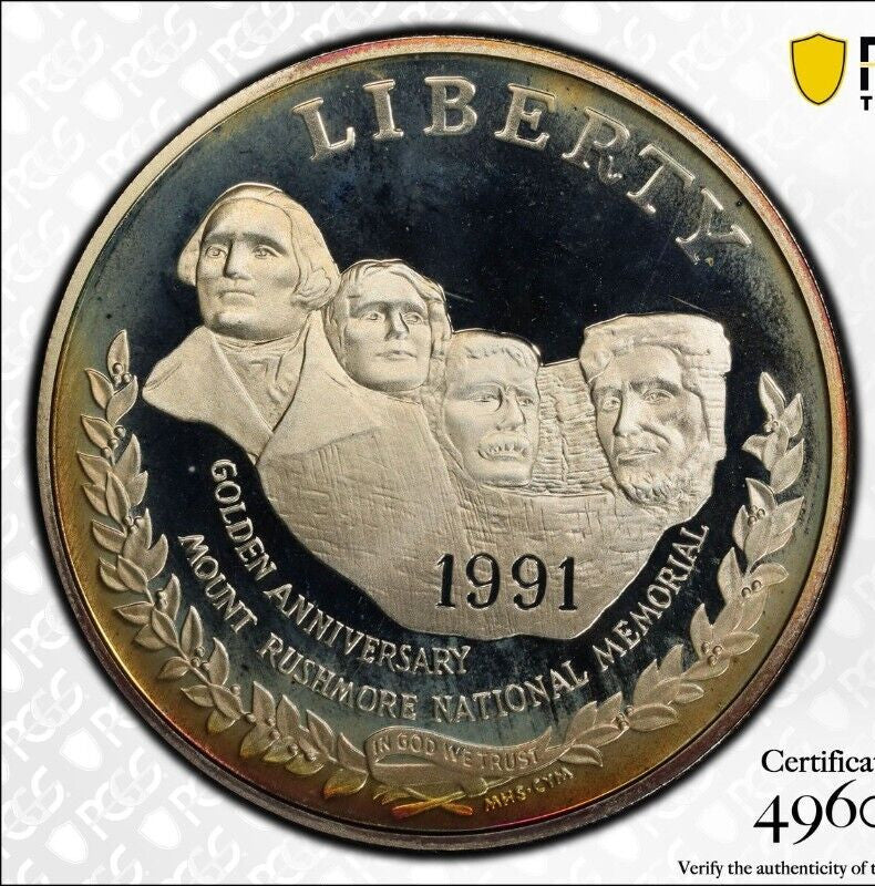 Toned 1991 S PR 68 DCAM Mount Rushmore Commemorative Silver Dollar PCGS 448