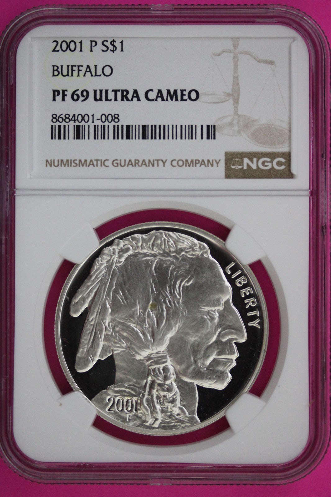 2001 P PF 69 Buffalo Commemorative Silver Dollar NGC Graded Ultra Cameo Slab 997