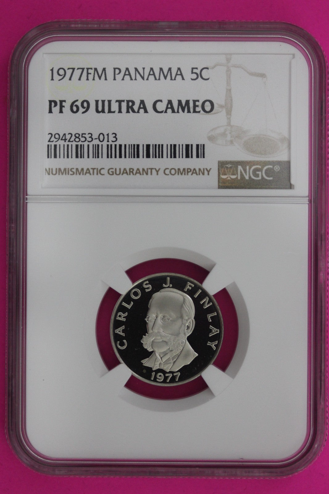 1977 Panama PF 69 Ultra Cameo Proof 5 Centesimos NGC Graded Certified Slab 1296