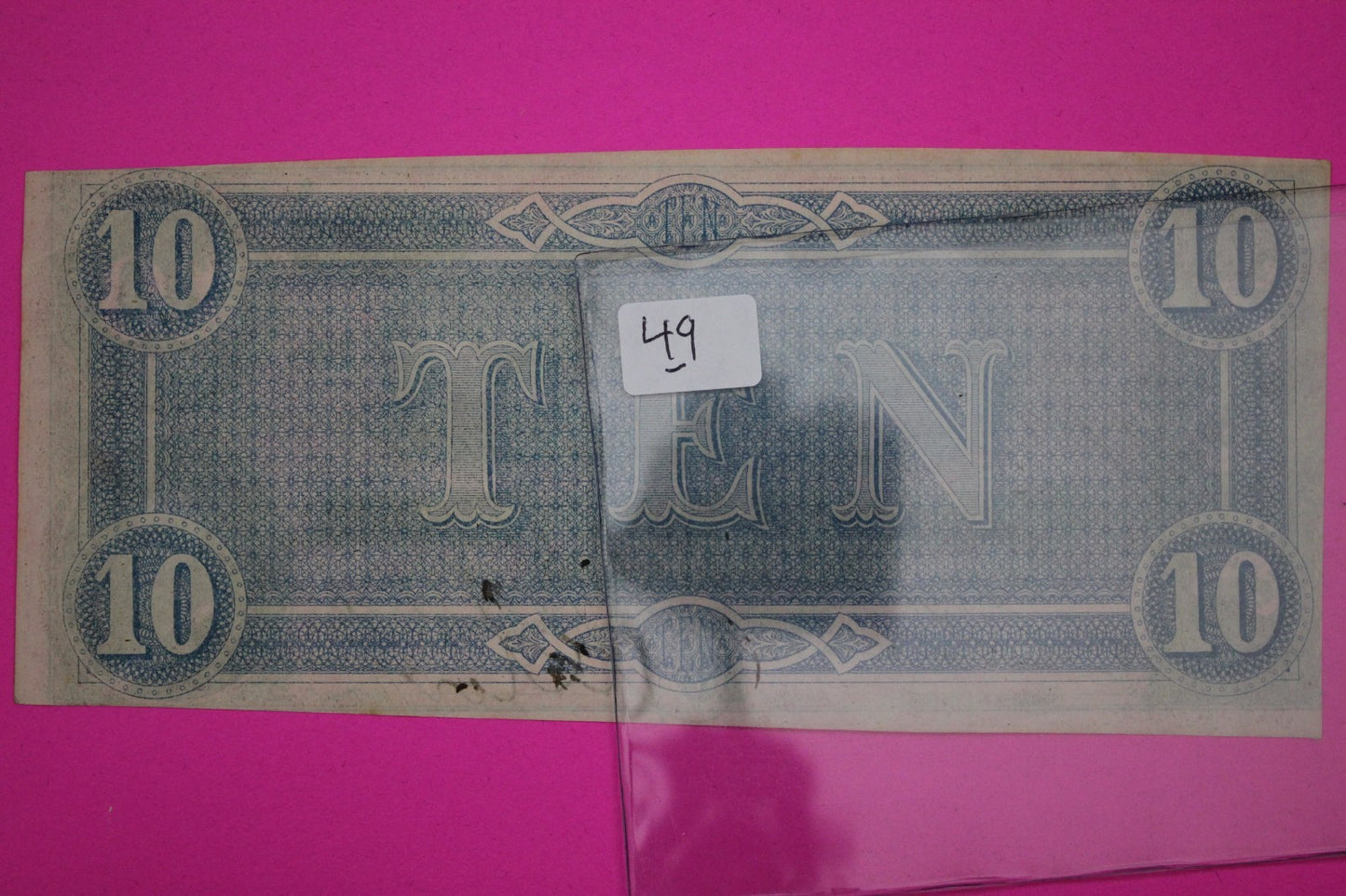 Crisp AU/UNC 1864 Confederate States of America $10 Ten Dollars Authentic 49