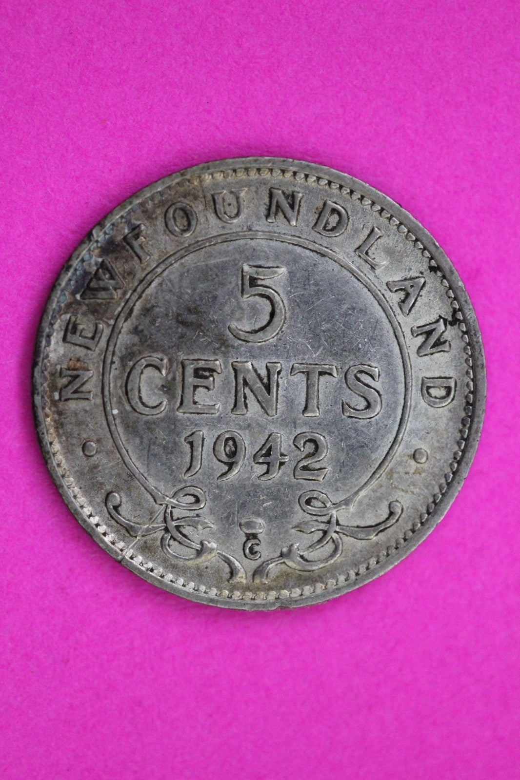 1942 Newfoundland Canada 5 Cents Silver Coin Guaranteed Genuine USA Seller 2264