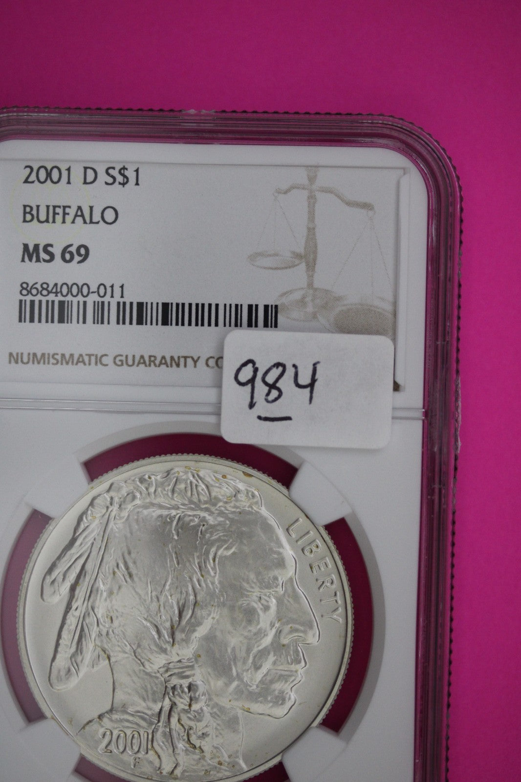 2001 D MS 69 Buffalo Commemorative Silver Dollar NGC Graded Authentic Slab 984