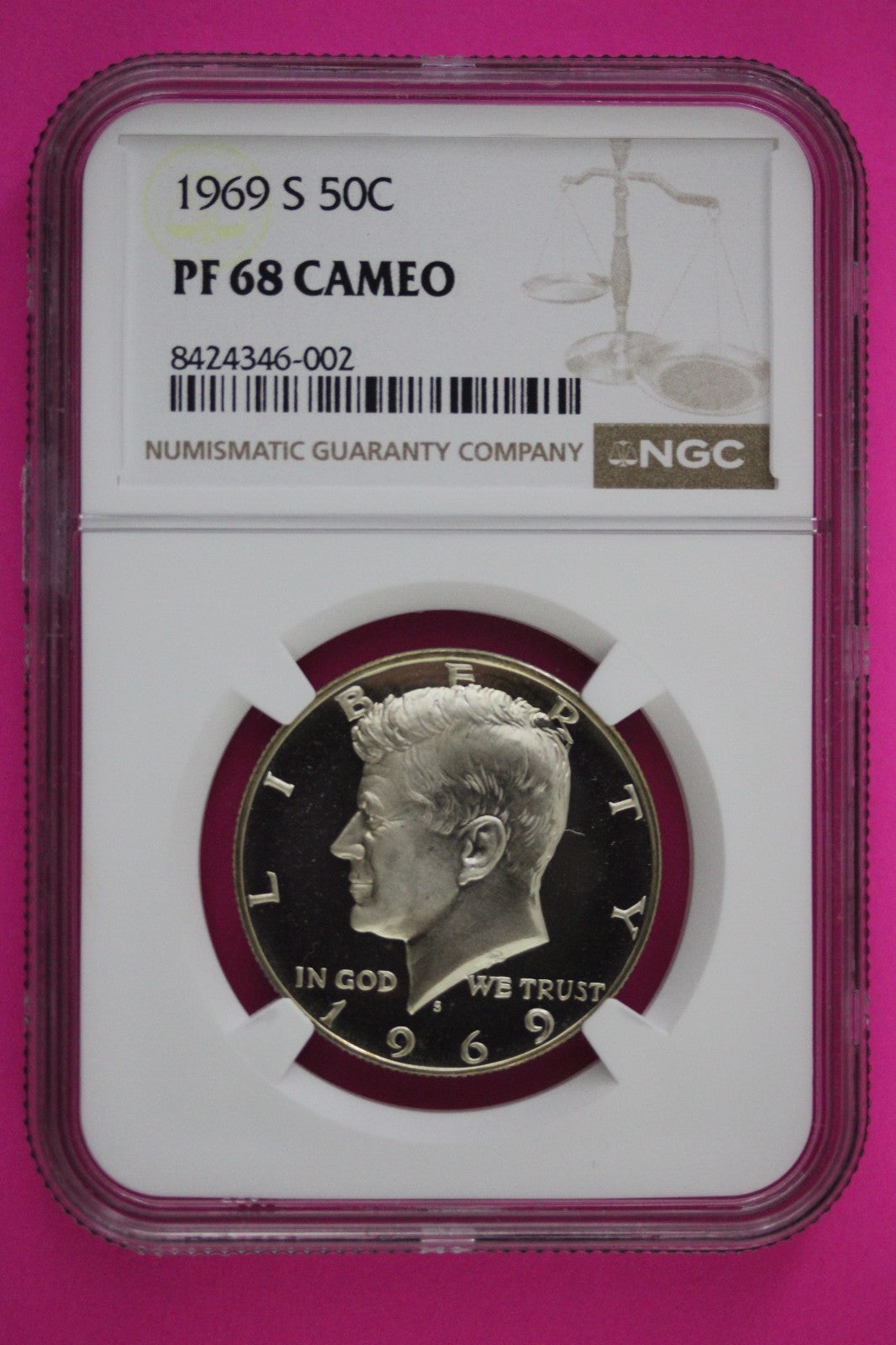 1969 S PF 68 Cameo Silver Kennedy Half Dollar NGC Graded Certified Authentic 134