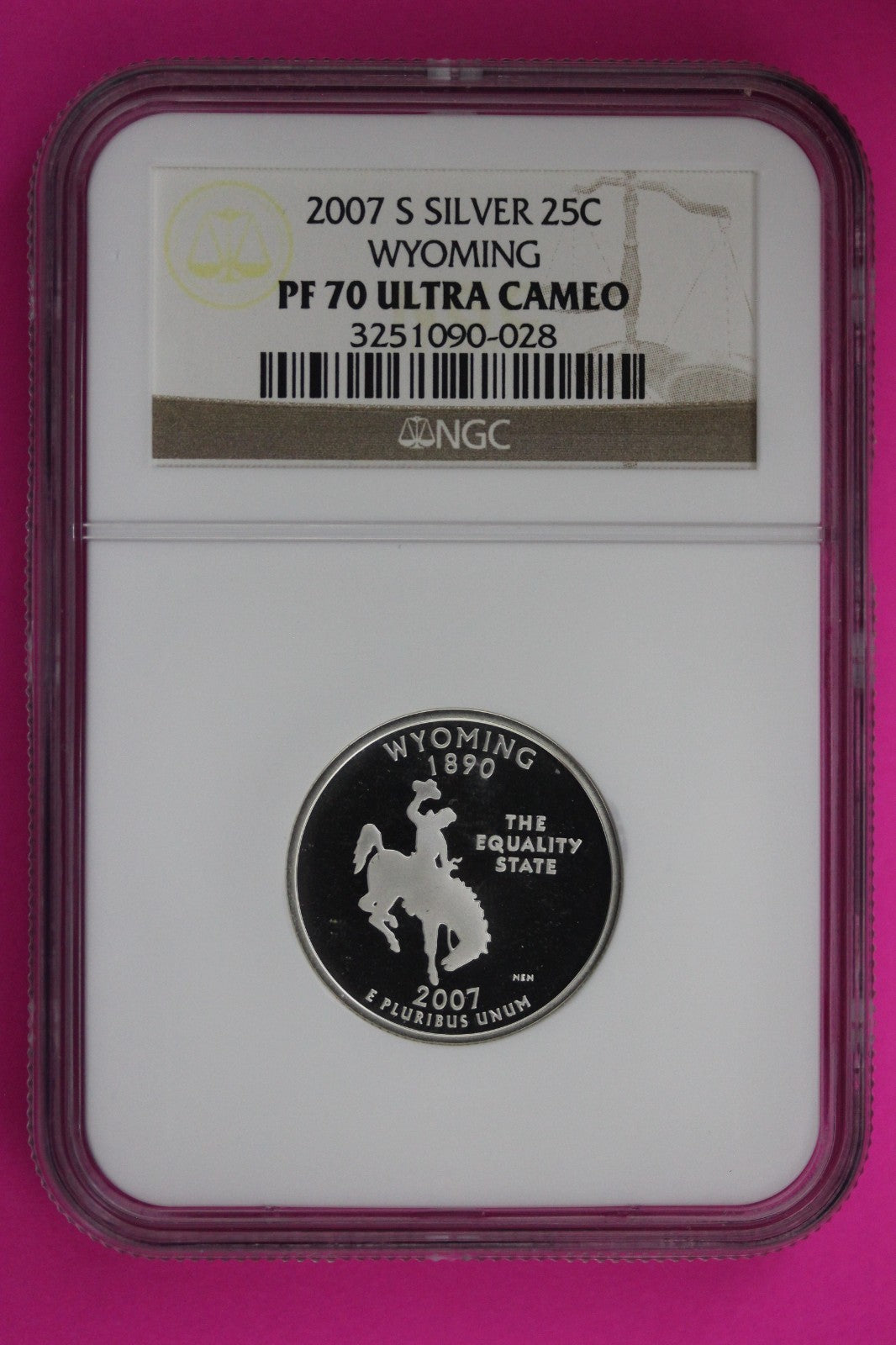 2007 S PF 70 Wyoming Silver State Quarter NGC Certified Authentic Slab 466