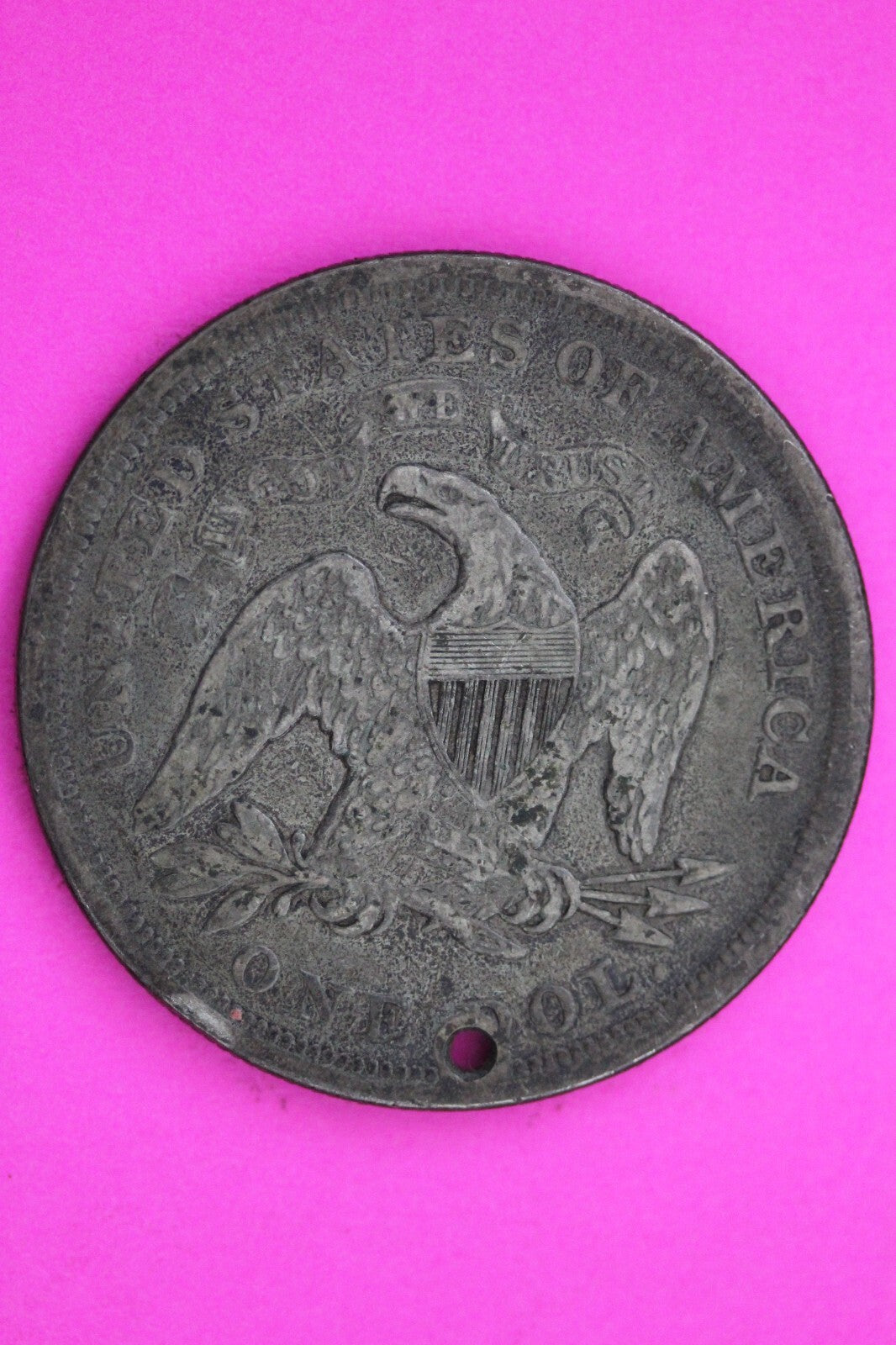 1871 P Seated Liberty Silver Dollar Holed Rare Coin Guaranteed Genuine 0566N