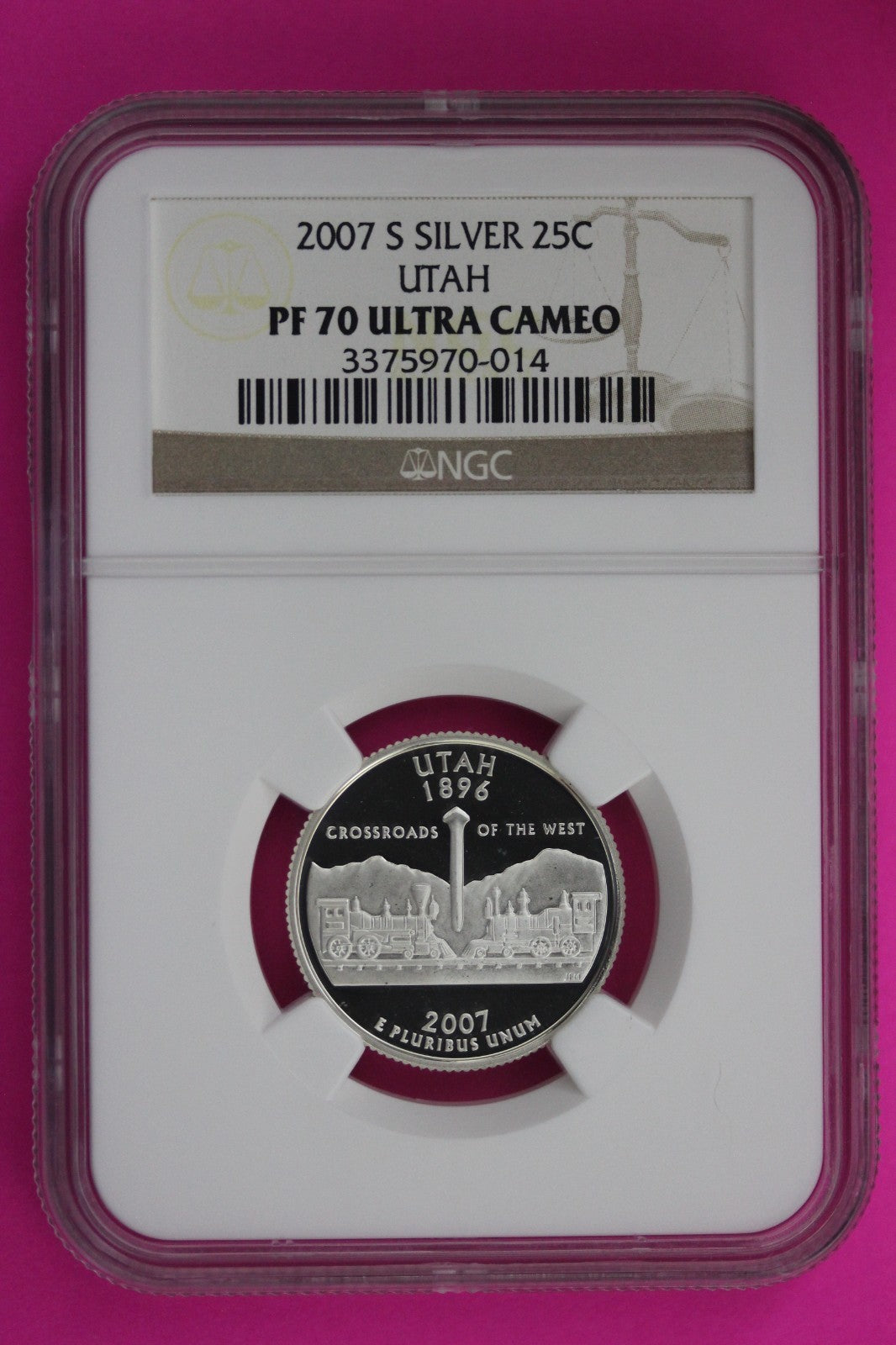 2007 S PF 70 Utah Silver State Quarter NGC Certified Authentic Slab 467