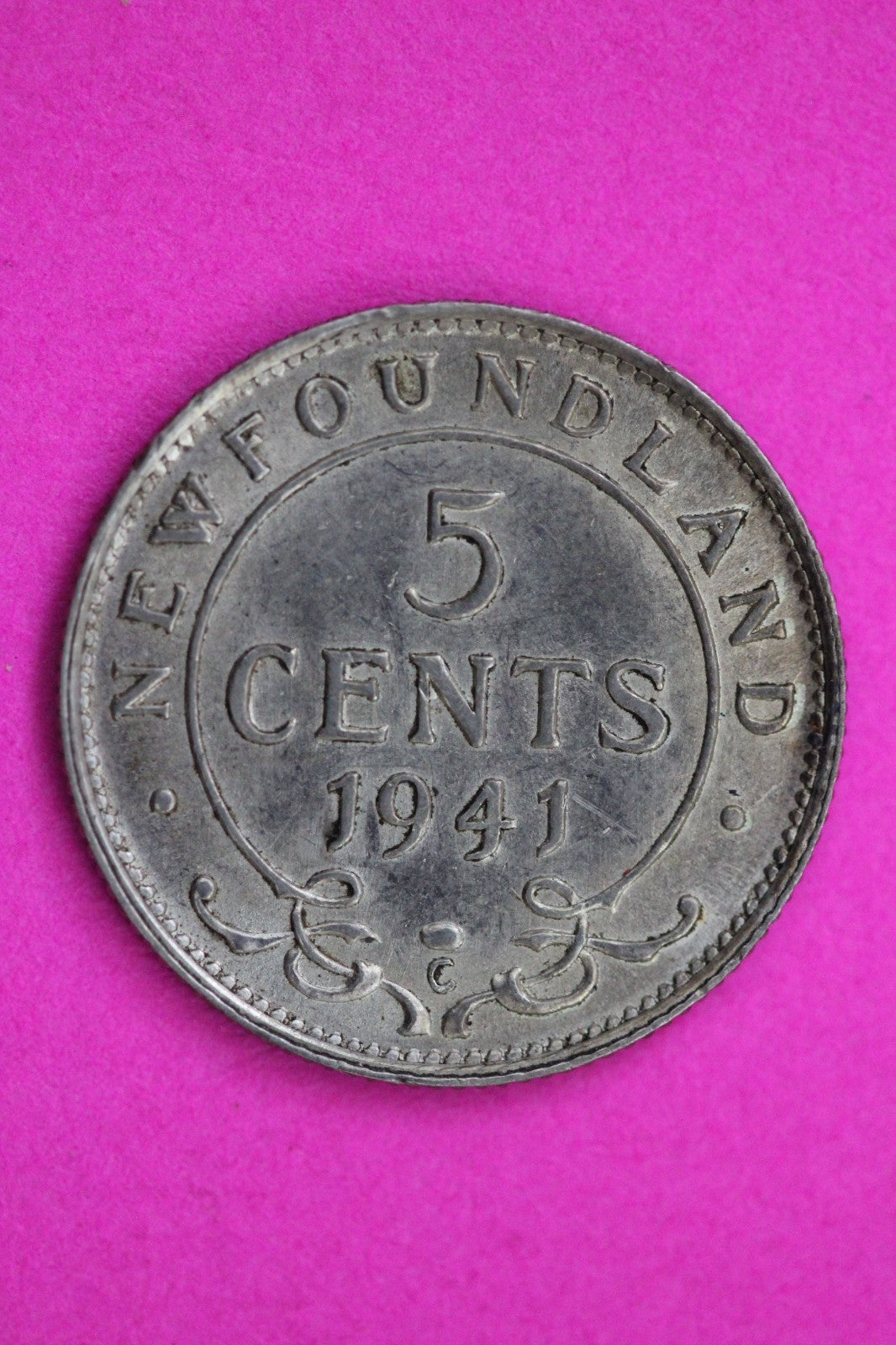 1941 Newfoundland Canada 5 Cents Silver Coin Guaranteed Genuine USA Seller 2265