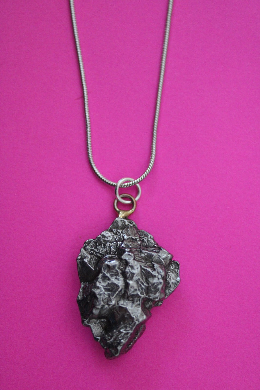 Meteorite Necklace W/ Chain Campo Del Cielo 15.1 Grams Real Dinosaur Girl COA 16