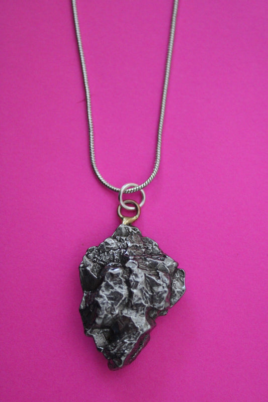 Meteorite Necklace W/ Chain Campo Del Cielo 15.1 Grams Real Dinosaur Girl COA 16