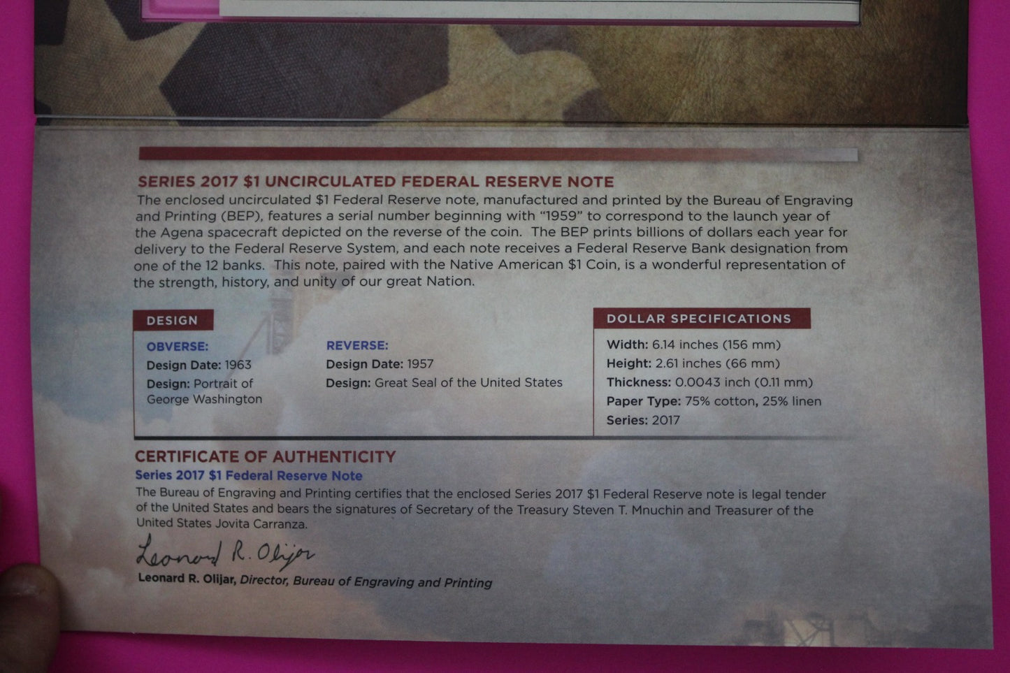 2019 Coin & Currency Set Enhanced Infant Child BU Dollar & $1 Note COA 9005