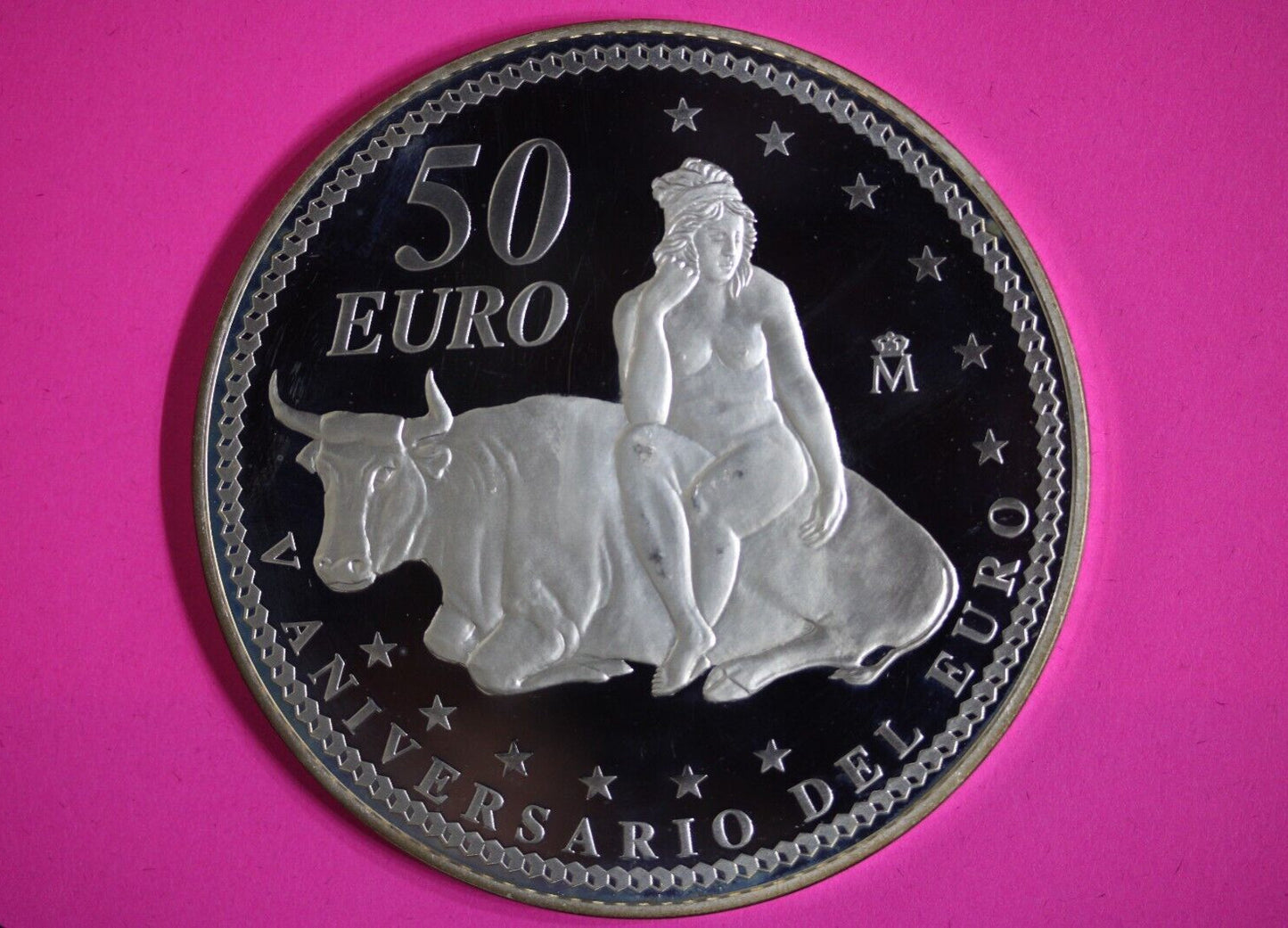 2007 Proof Spain 50 Euros Rapto de Europa 168.75 Grams .925 Silver Medal 7029