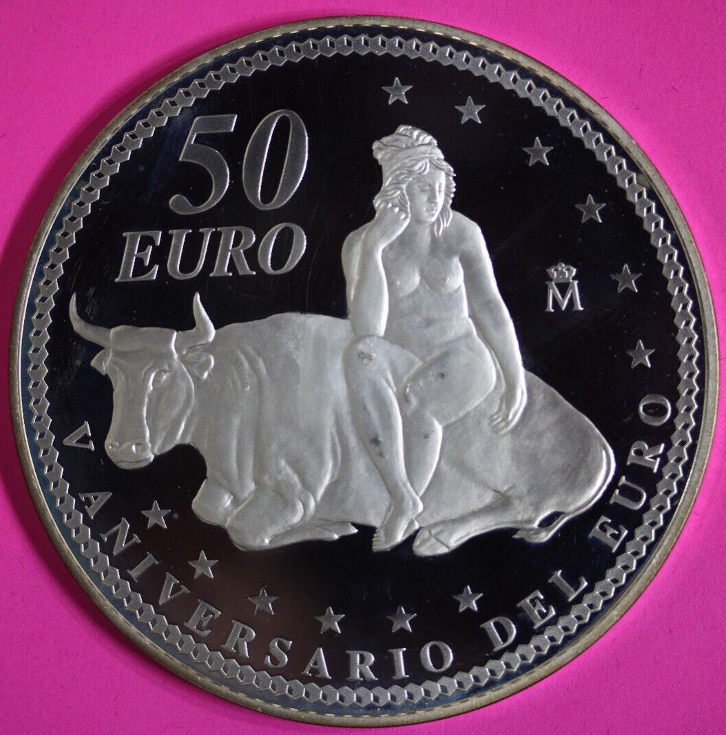 2007 Proof Spain 50 Euros Rapto de Europa 168.75 Grams .925 Silver Medal 7029