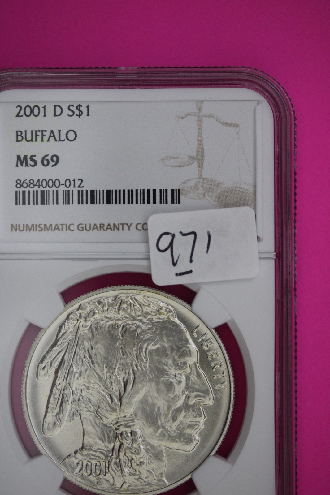 2001 D MS 69 Buffalo Commemorative Silver Dollar NGC Graded Authentic Slab 971