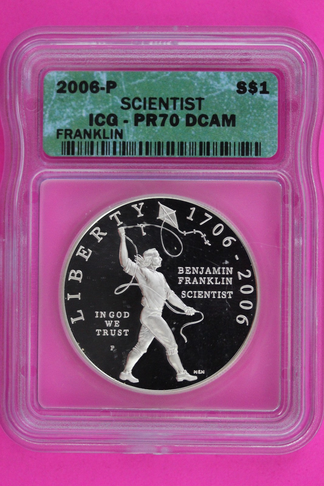 2006 P PR 70 Franklin Scientist Commemorative Silver Dollar Coin ICG Slab 1375