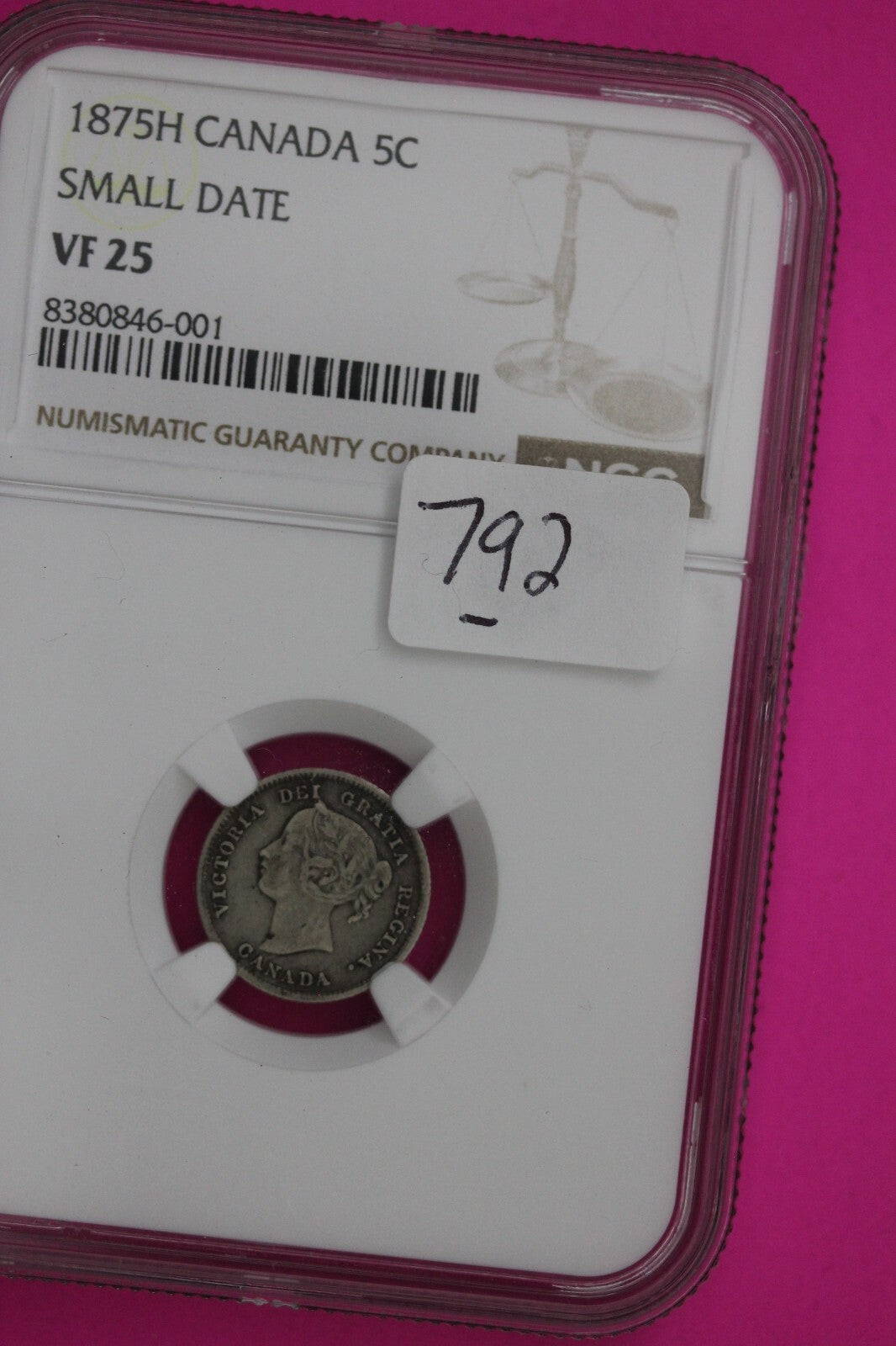 1875 H Canada VF 25 Small Date 5 Cents Silver Key Date NGC Graded Certified 792