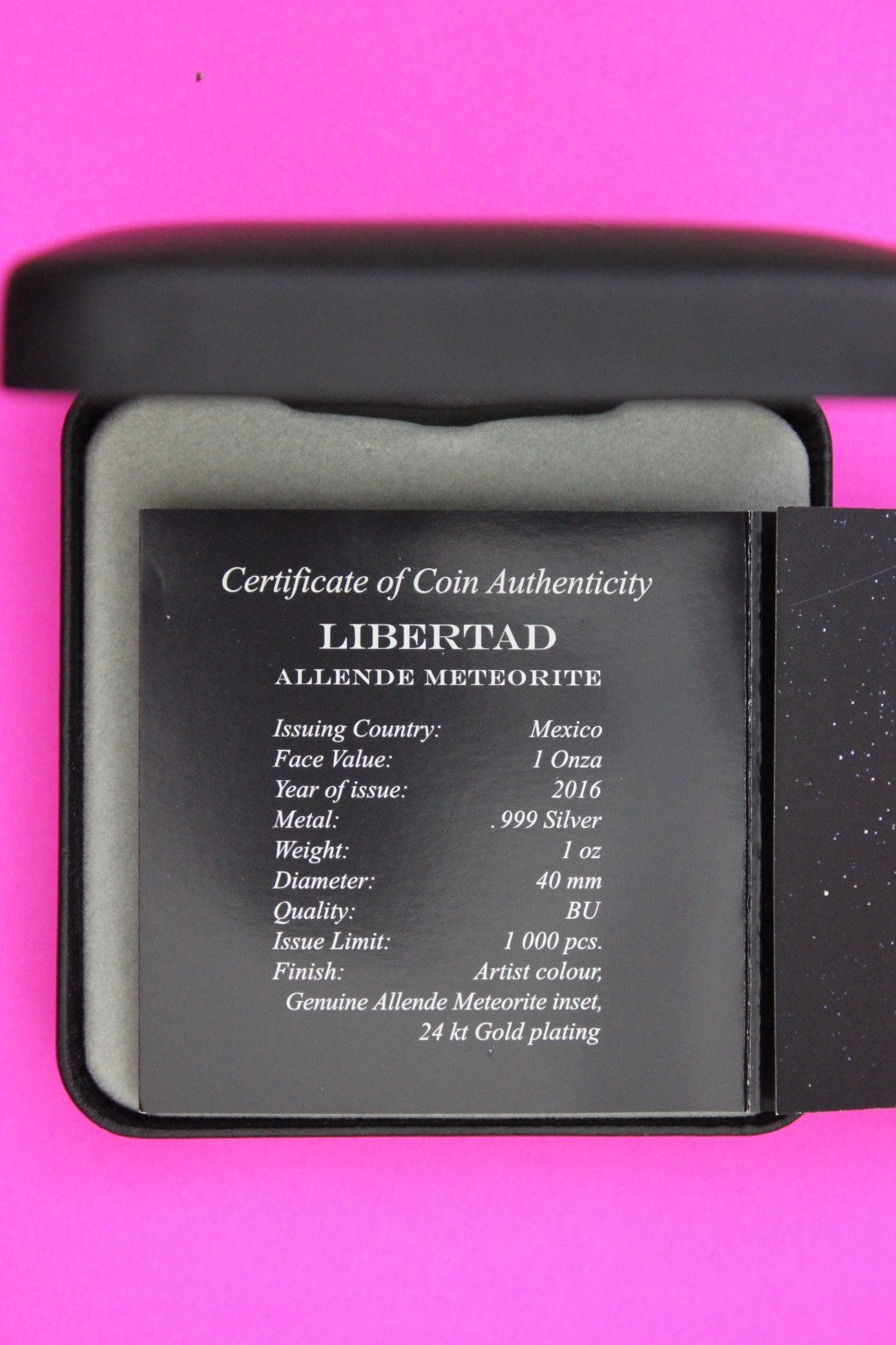 Very Rare 2016 Mexico Libertad Imbedded Meteorite Silver Coin 1 OZ Box COA 7115