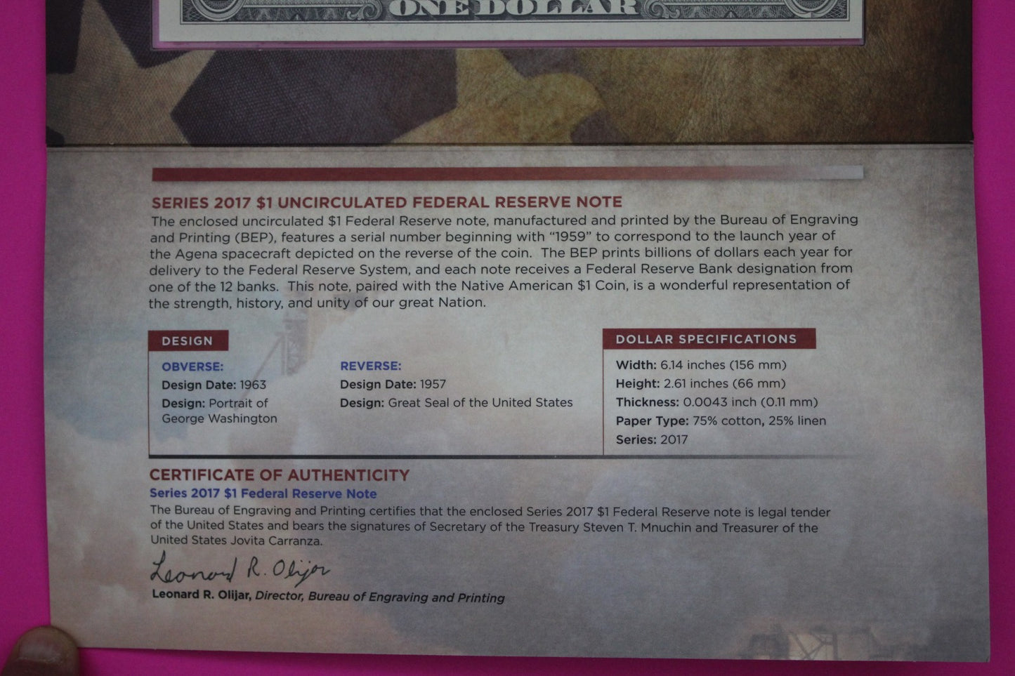 2019 Coin & Currency Set Enhanced Infant Child BU Dollar & $1 Note COA 9004