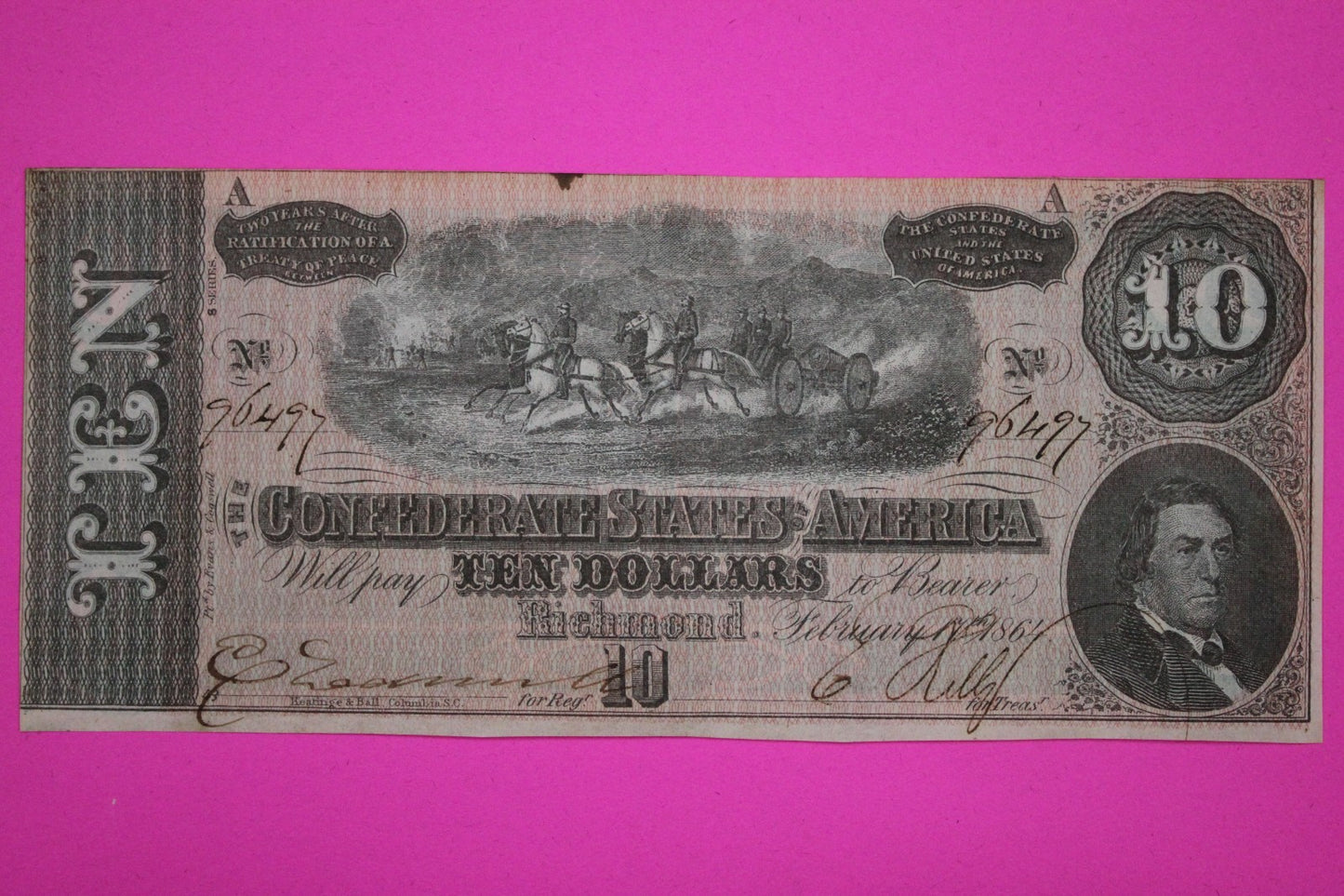 Rare AU/UNC 1864 Confederate States of America $10 Ten Dollars T68 PF39 R-6 50