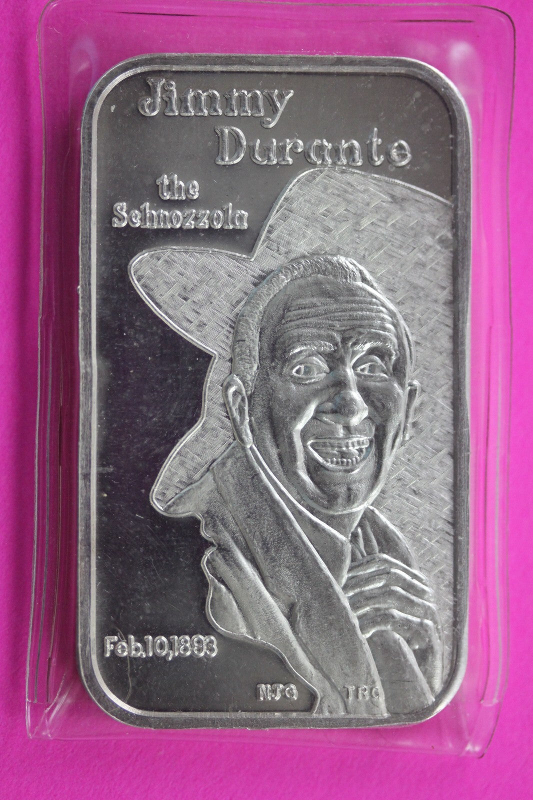 Jimmy Durante The Sehnozzola Rare Vintage Art Bar 1 oz .999 Silver Bar 251N
