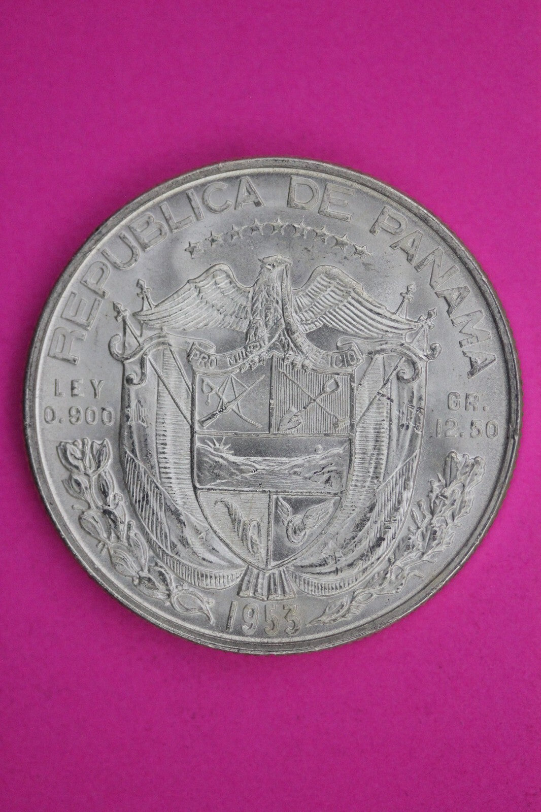 Gem Brilliant Uncirculated 1953 Panama Half Balboa Silver Low Mintage Coin 30