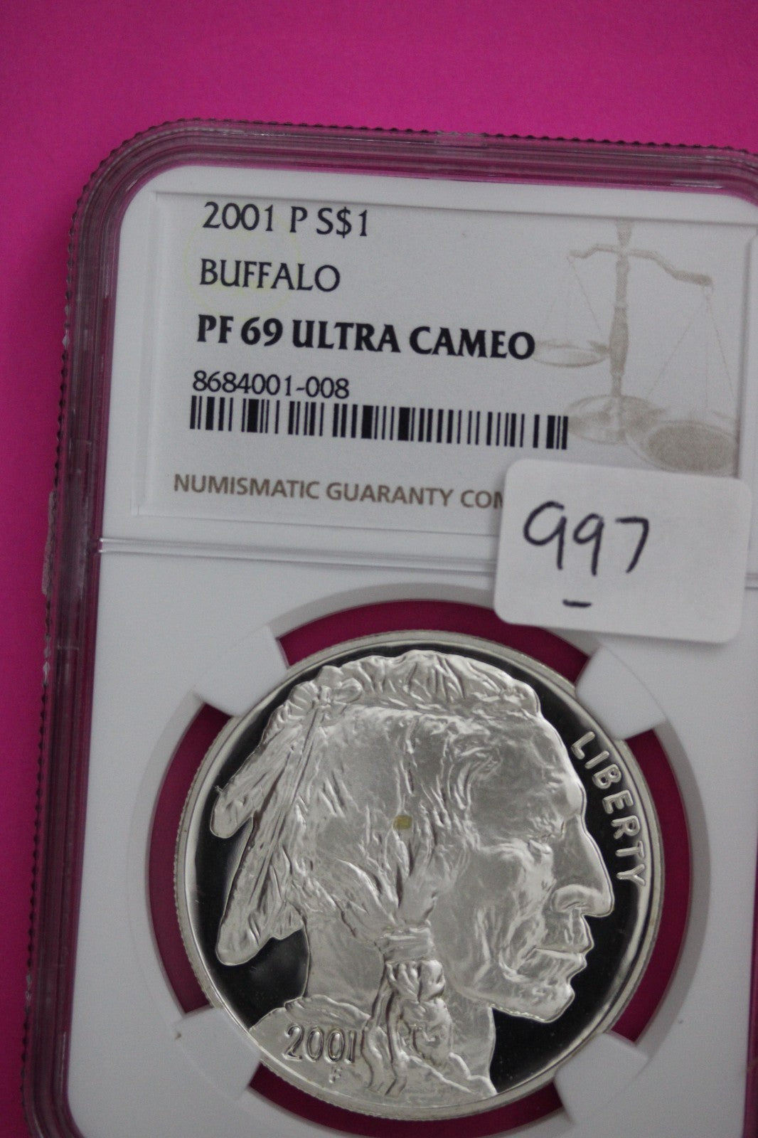 2001 P PF 69 Buffalo Commemorative Silver Dollar NGC Graded Ultra Cameo Slab 997