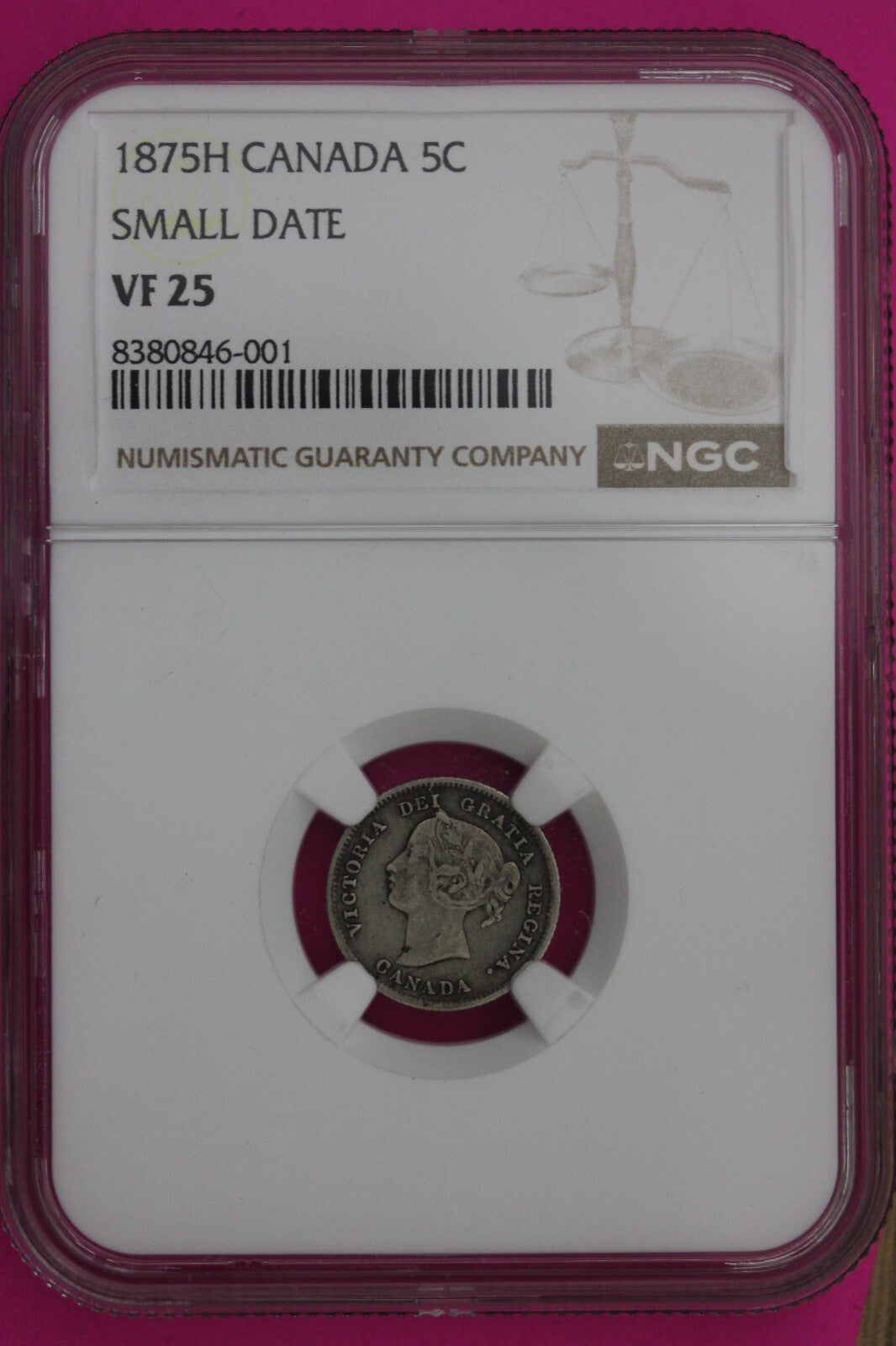 1875 H Canada VF 25 Small Date 5 Cents Silver Key Date NGC Graded Certified 792