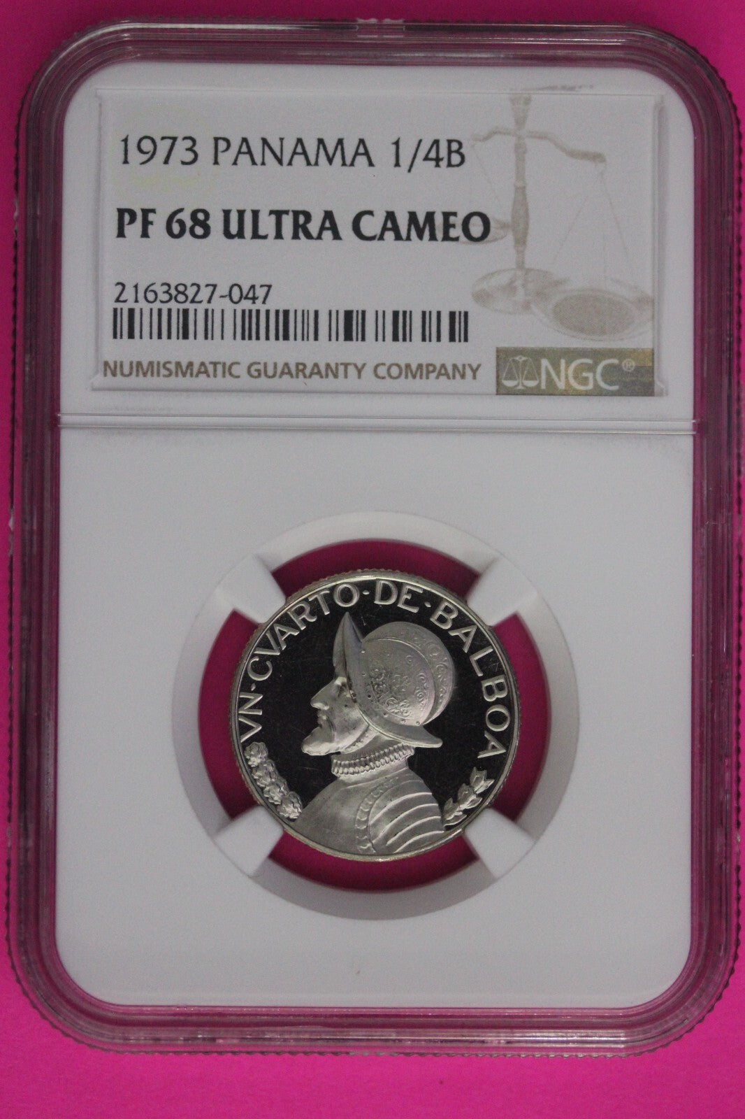 1973 Panama PF 68 Ultra Cameo Proof 1/4 Balboa NGC Graded Certified Slab 1026