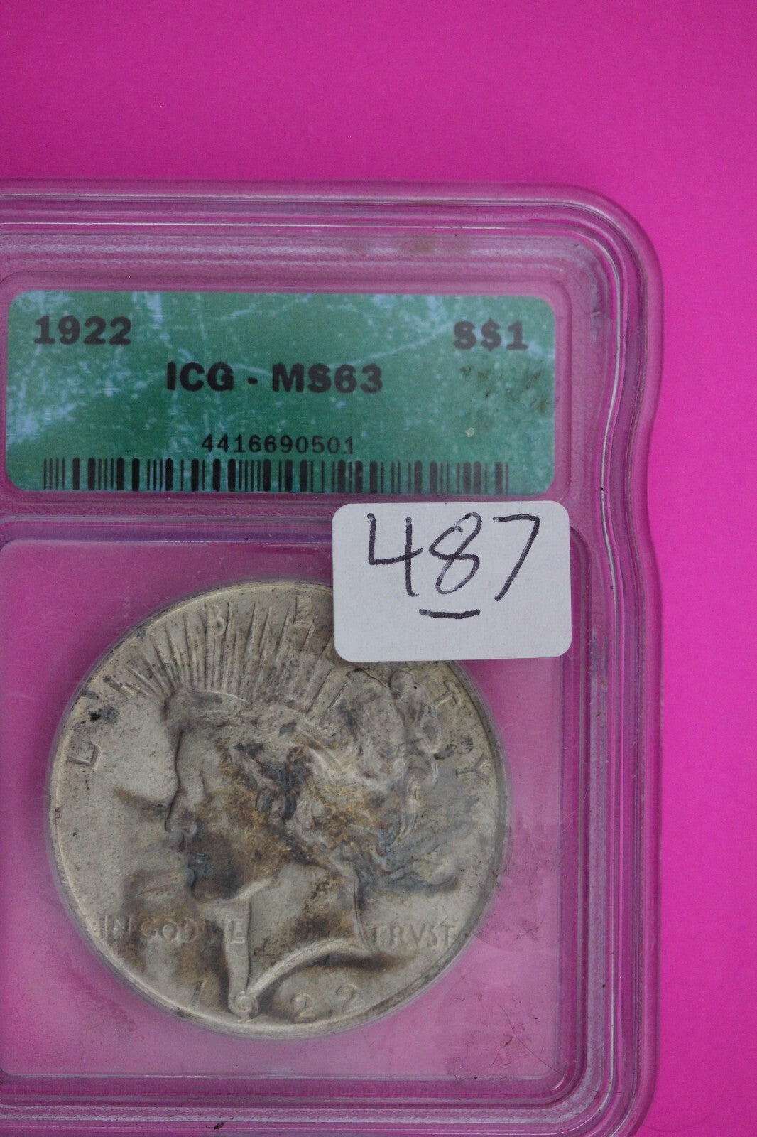 1922 P MS 63 Liberty Peace Silver Dollar ICG Certified Authentic Graded Slab 487