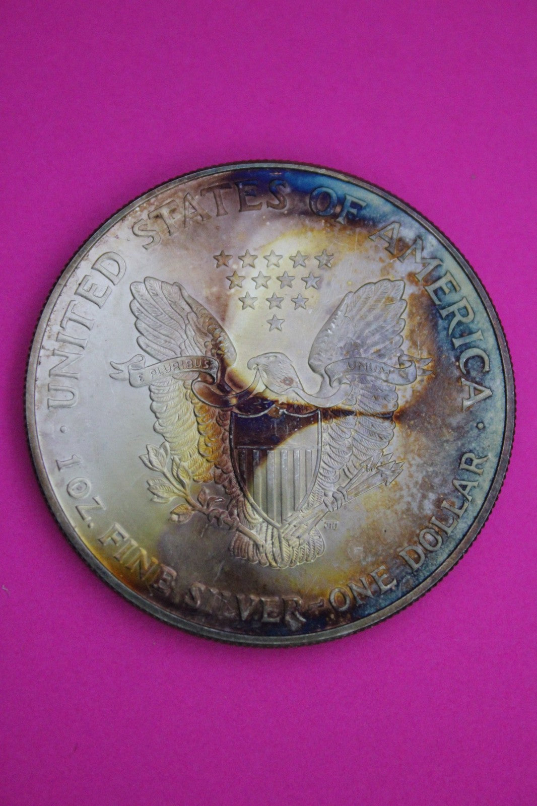 Natural Rainbow Toned 2003 Silver American Eagle Guaranteed Authentic Coin 2300