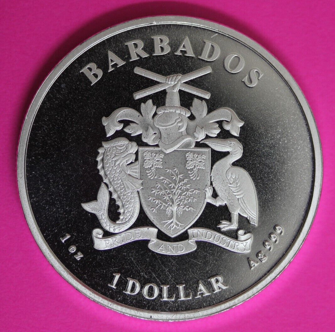 Gem BU 2023 Barbados Monkey 1 OZ Silver Coin .999 Fine $1.00 Same Coin In Pic 08