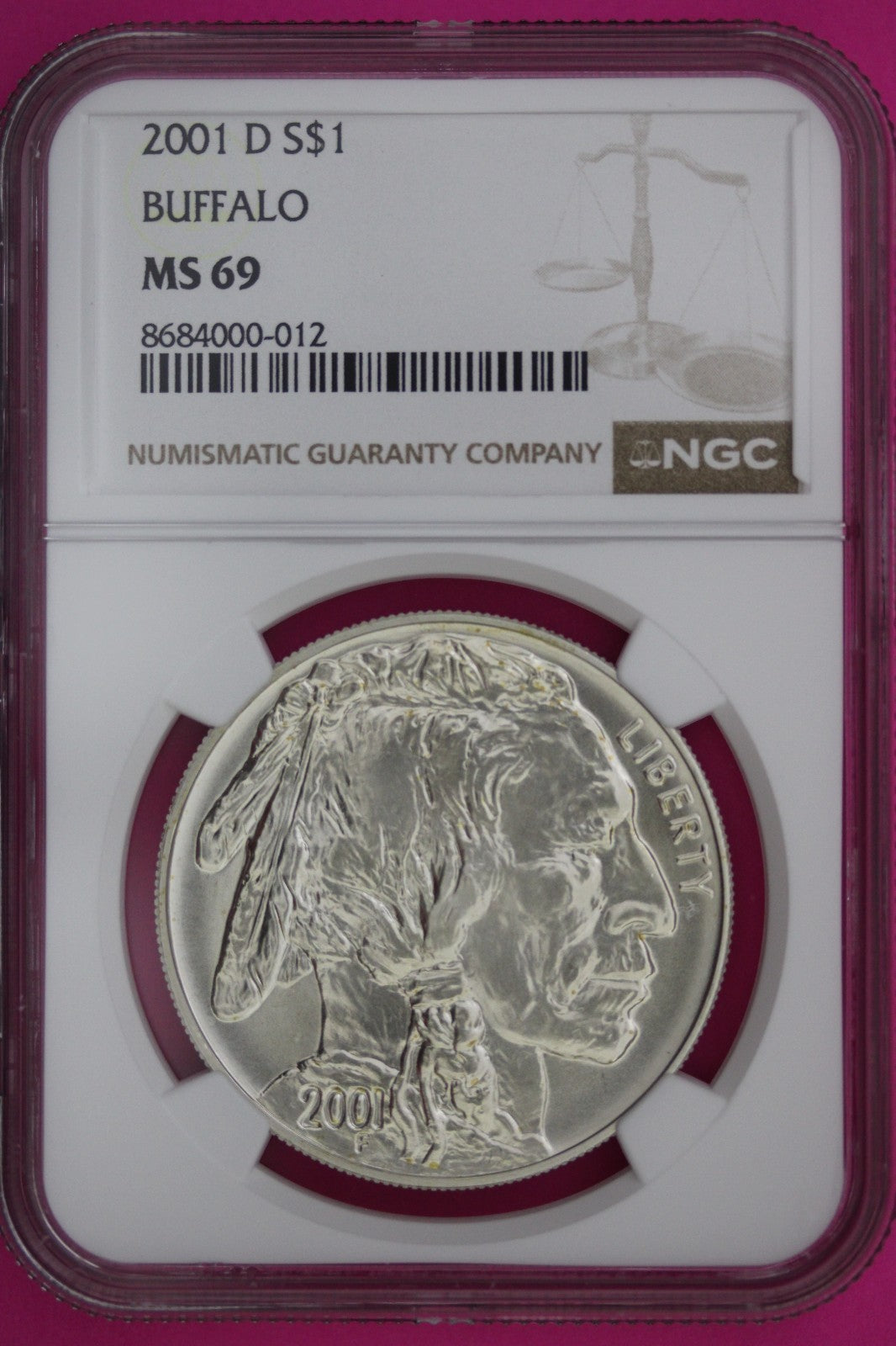 2001 D MS 69 Buffalo Commemorative Silver Dollar NGC Graded Authentic Slab 971