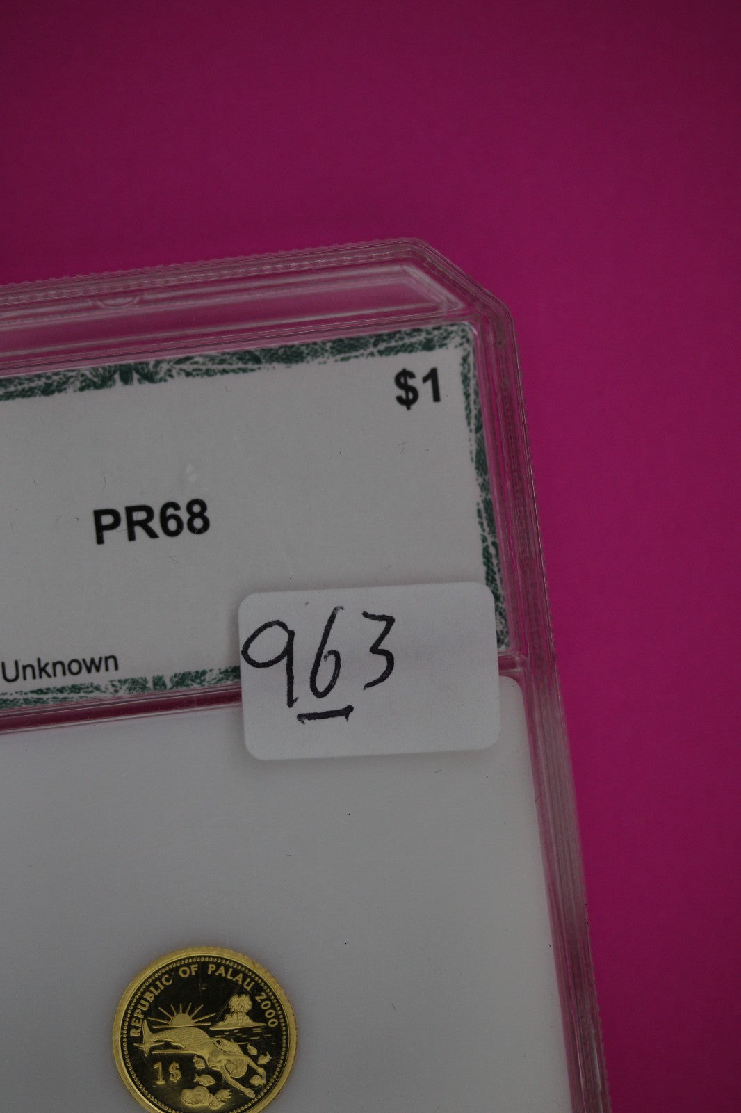 2000 Palau $1 Gold Coin Proof Cameo 1.25 Grams .999 Guaranteed Genuine Slab 963
