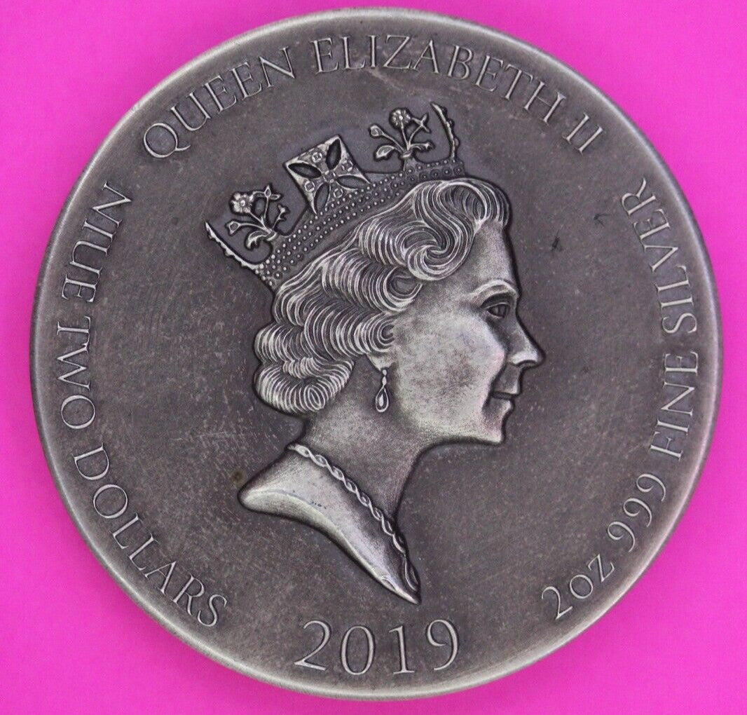 2019 Antiqued Niue 2 Ounce .999 Fine Silver Coin 2 D The First Born Slain 6040