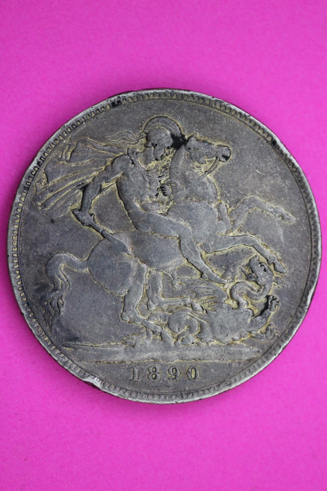 1890 United Kingdom Crown Silver Coin Guaranteed Authentic & Genuine 2196