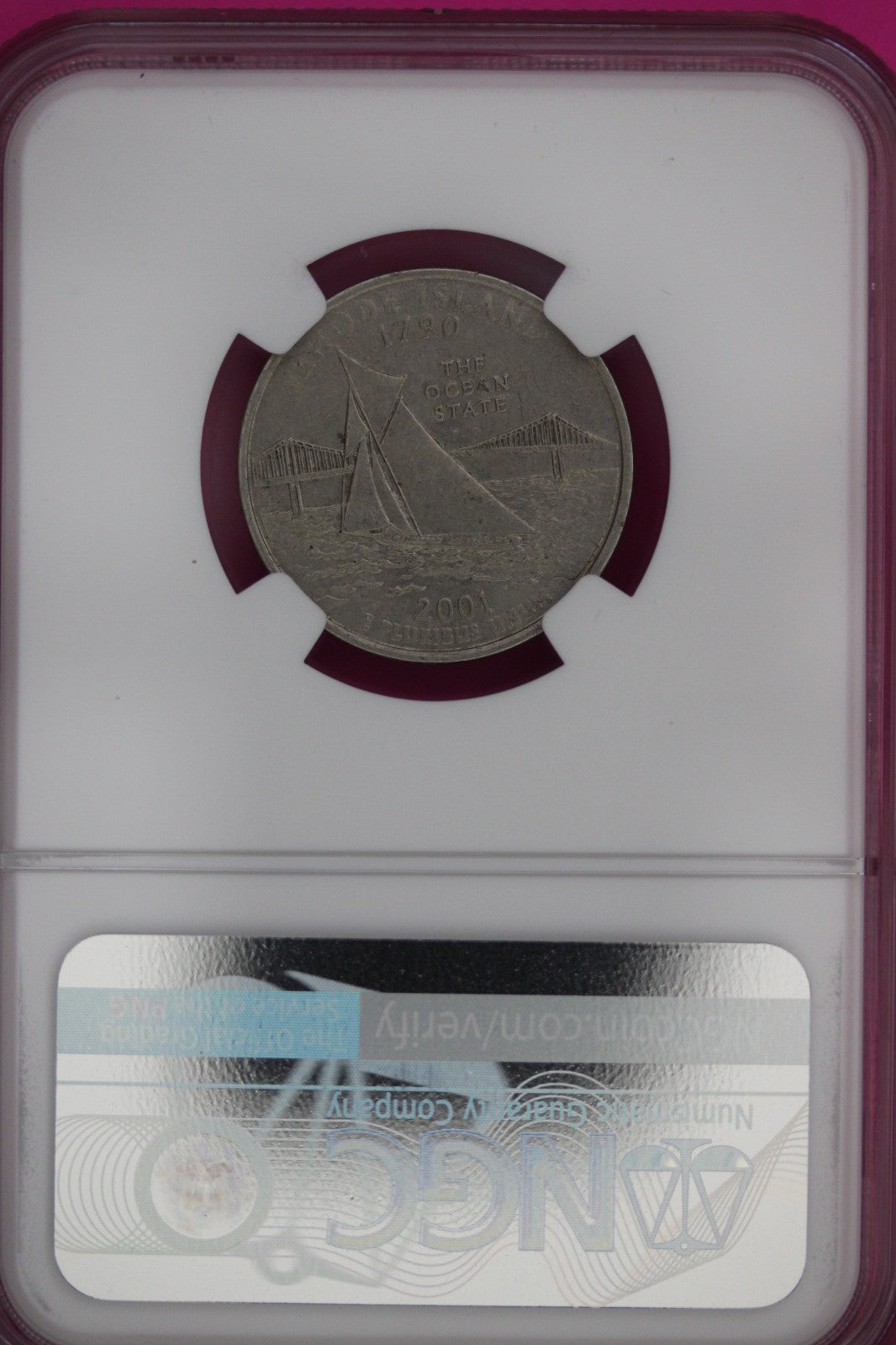 Mint Error Missing Clad Layer Obverse 2001 P AU 55 Rhode Island Quarter NGC 957