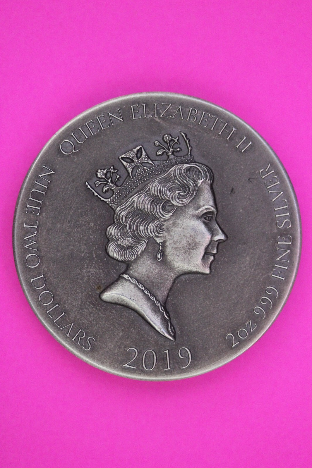 2019 Antiqued Niue 2 Ounce .999 Fine Silver Coin 2 D The First Born Slain 6040