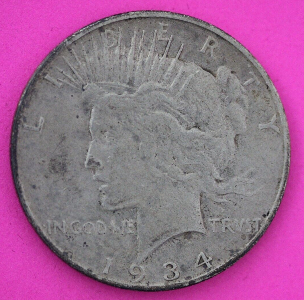 1934 D Liberty Peace Silver Dollar Scarce Semi Key Date Coin Denver Mint 15