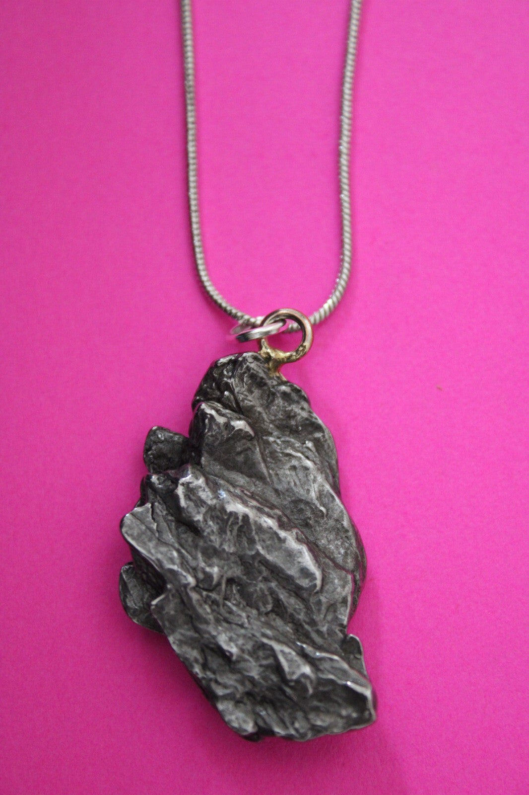 Meteorite Necklace W/ Chain Campo Del Cielo 13.5 Grams Real Dinosaur Girl COA 34