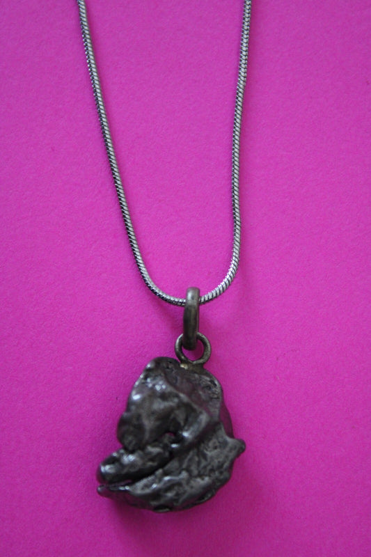 Meteorite Necklace W/ Chain Campo Del Cielo 5.9 Grams Real Dinosaur Girl COA 46
