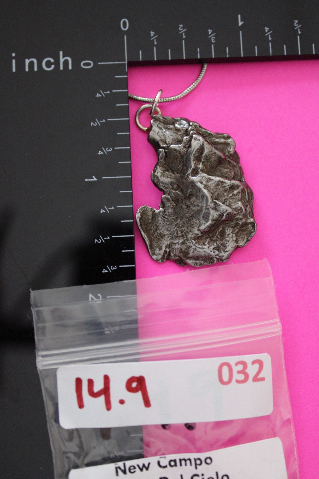 Meteorite Necklace W/ Chain Campo Del Cielo 14.9 Grams Real Dinosaur Girl COA 32