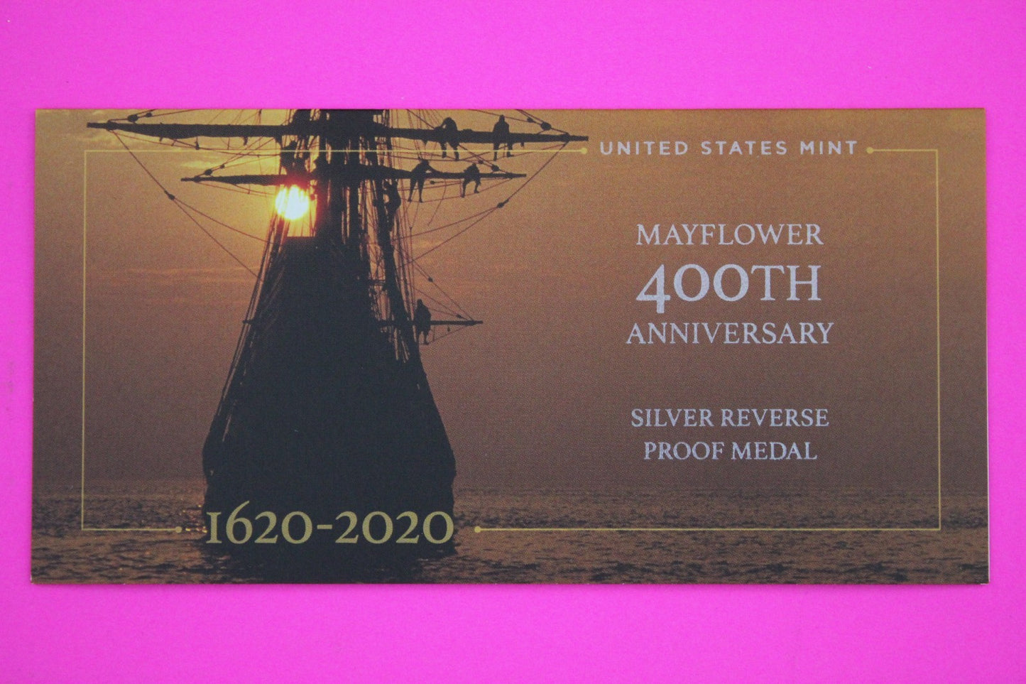 Gem 2020 Mayflower Reverse Proof Medal 1 Ounce of .999 Silver Box & COA 7026
