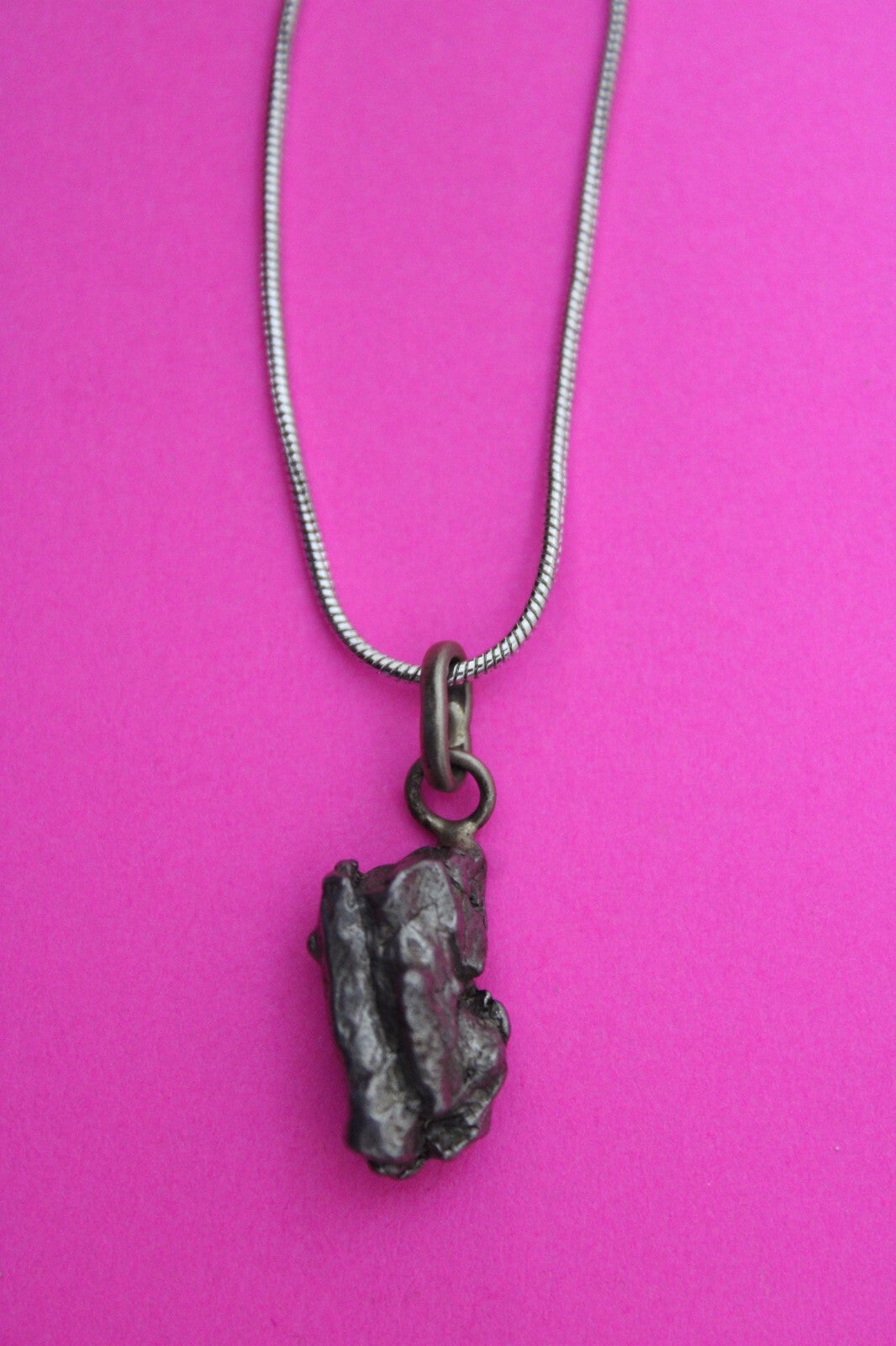 Meteorite Necklace W/ Chain Campo Del Cielo 3.9 Grams Real Dinosaur Girl COA 59