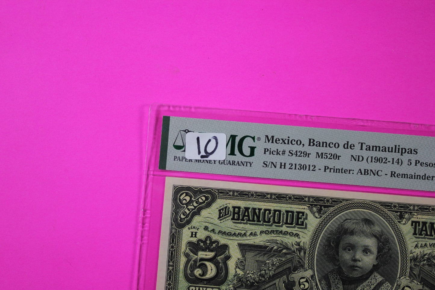 1902-1914 Mexico 5 Pesos Banco Tamaulipas Choice Uncirculated 64 PMG Graded 10