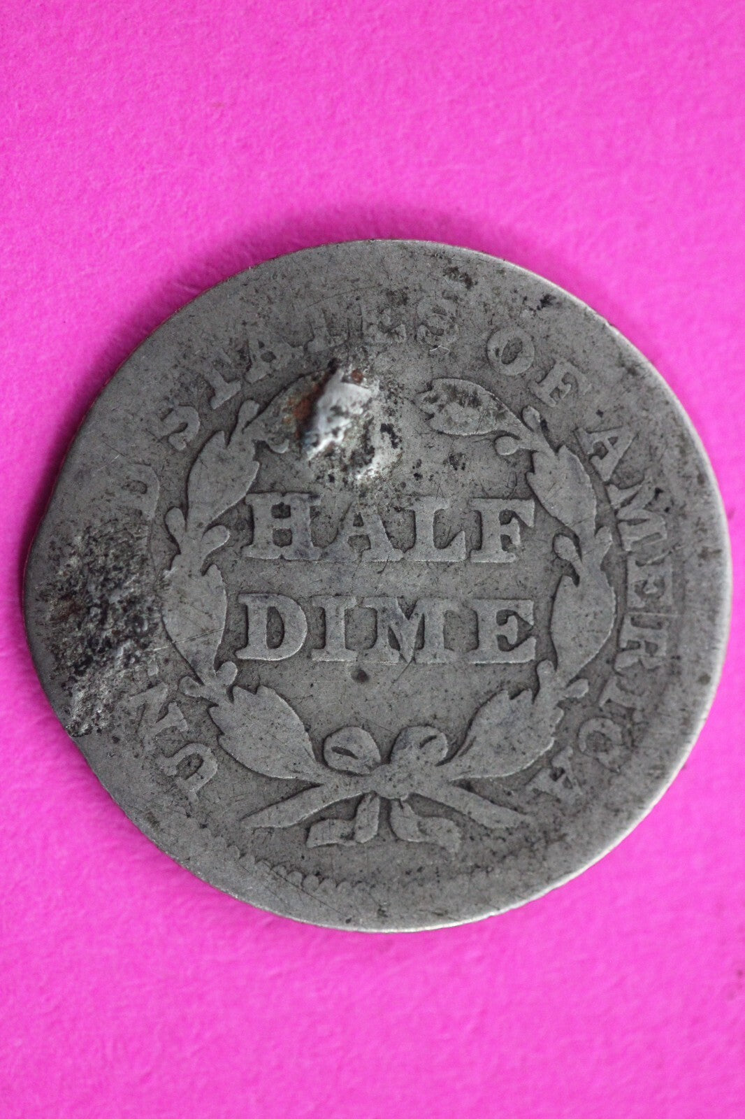 1854 P Seated Liberty Half Dime Exact Silver Coin Shown Low Grade Smashed 09