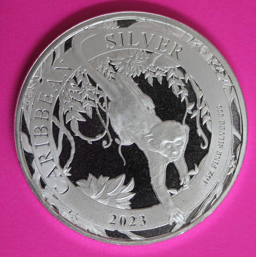 Gem BU 2023 Barbados Monkey 1 OZ Silver Coin .999 Fine $1.00 Same Coin In Pic 08