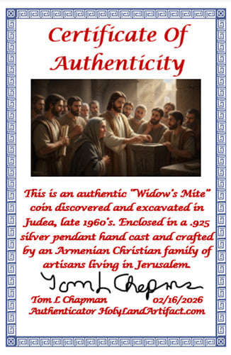 Widows Mite Pendant .925 Silver Holy Land Artifact 5.7 grams No Chain COA 31