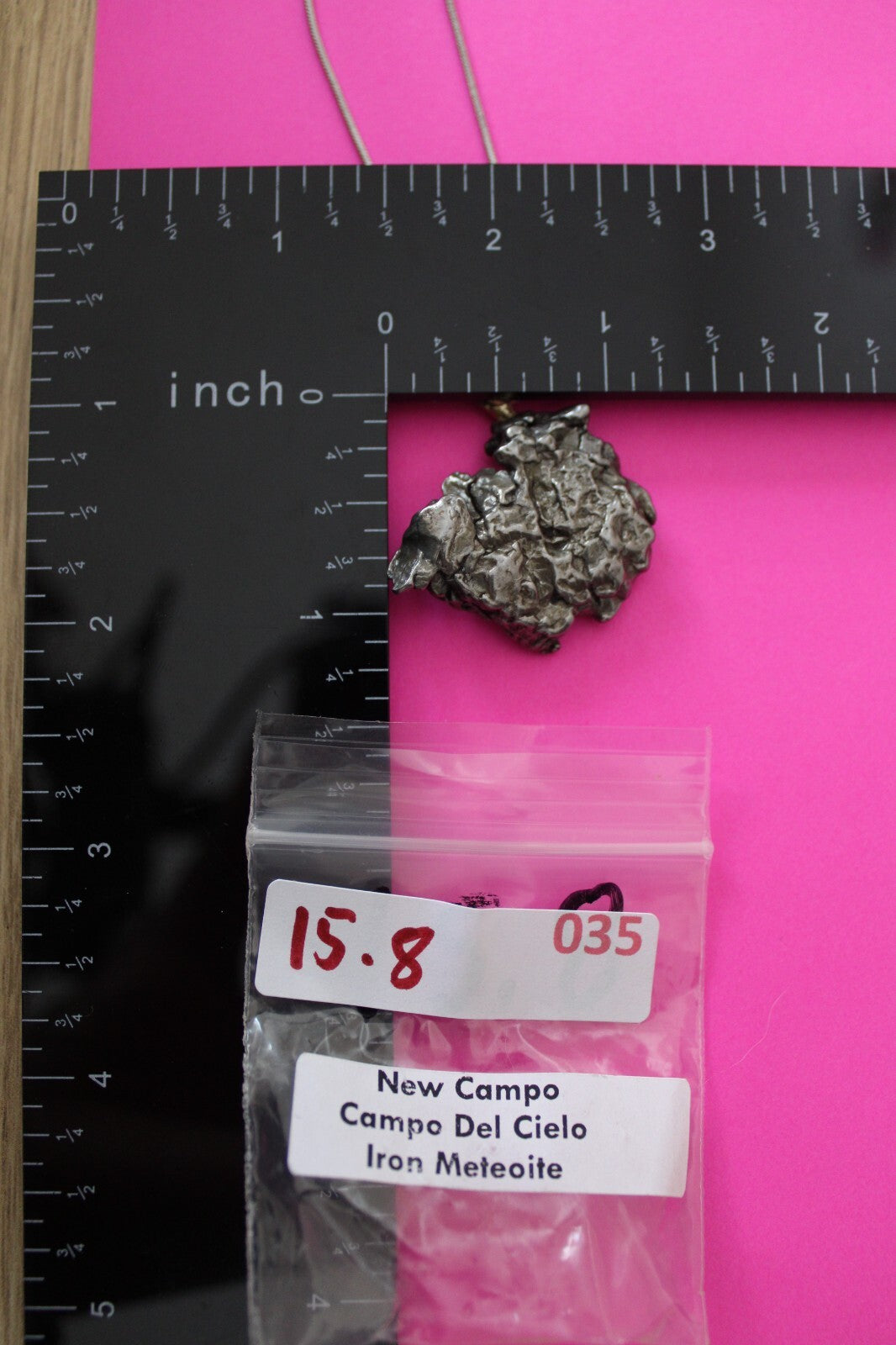 Meteorite Necklace W/ Chain Campo Del Cielo 15.8 Grams Real Dinosaur Girl COA 35