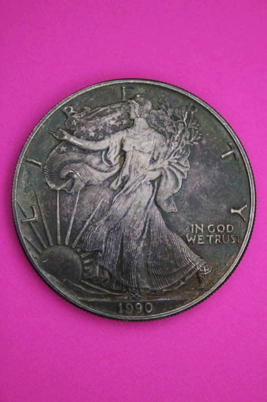 Natural Toned 1990 Silver American Eagle Guaranteed Authentic Genuine Coin 2306